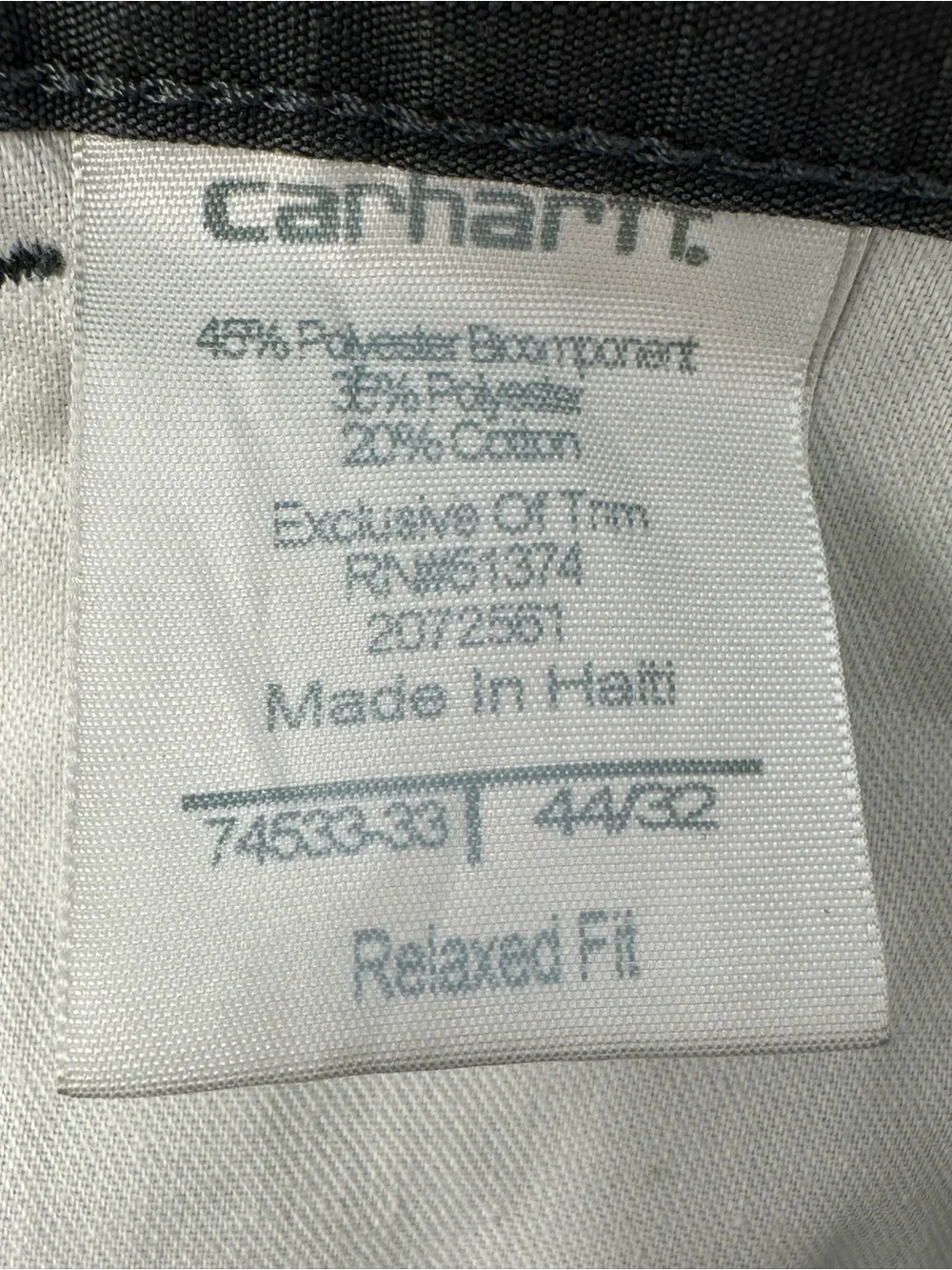 Carhartt Men 44x32 Relaxed Fit Bicomponent Grey Lightweight Pants Model 74533-33